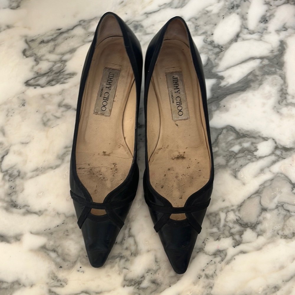 Jimmy Choo black cutout, pointed toe with kitten heel